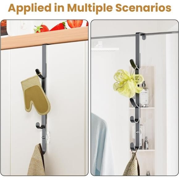 Over Door Hooks Towel Hanger Coat Rack Metal Wall Mount Storage Organizer Black - Picture 6 of 7